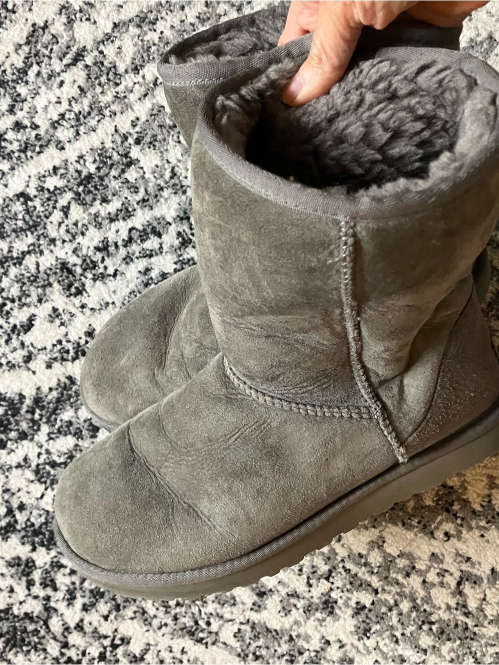 UGG cozy Gray Suede Shearling Short Booties classic 9 grey SALE